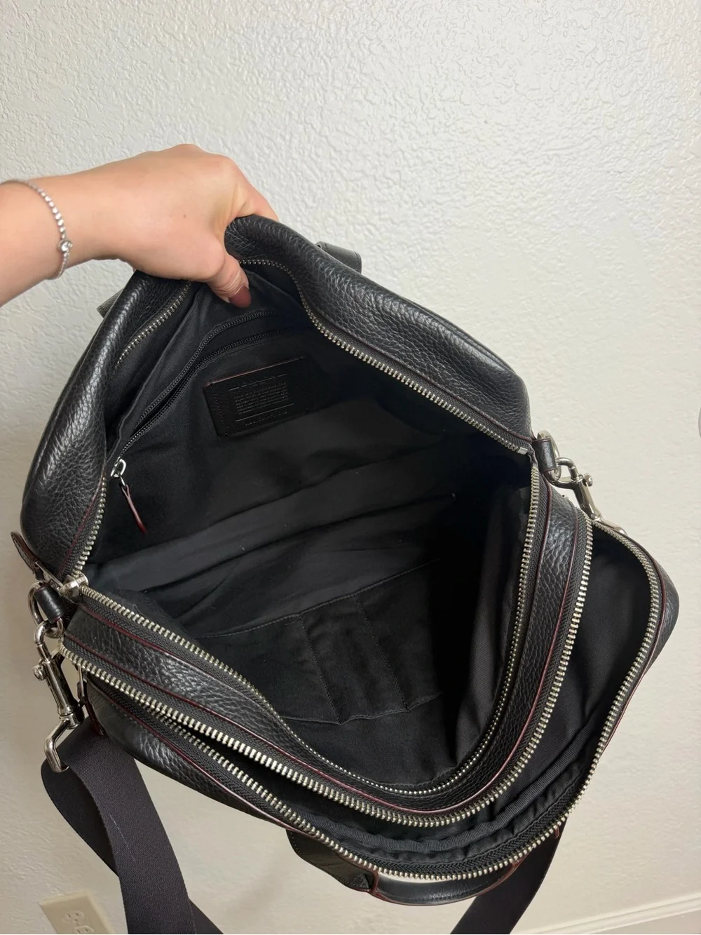 Coach Black Pebbled Leather Laptop Briefcase with Shoulder Strap